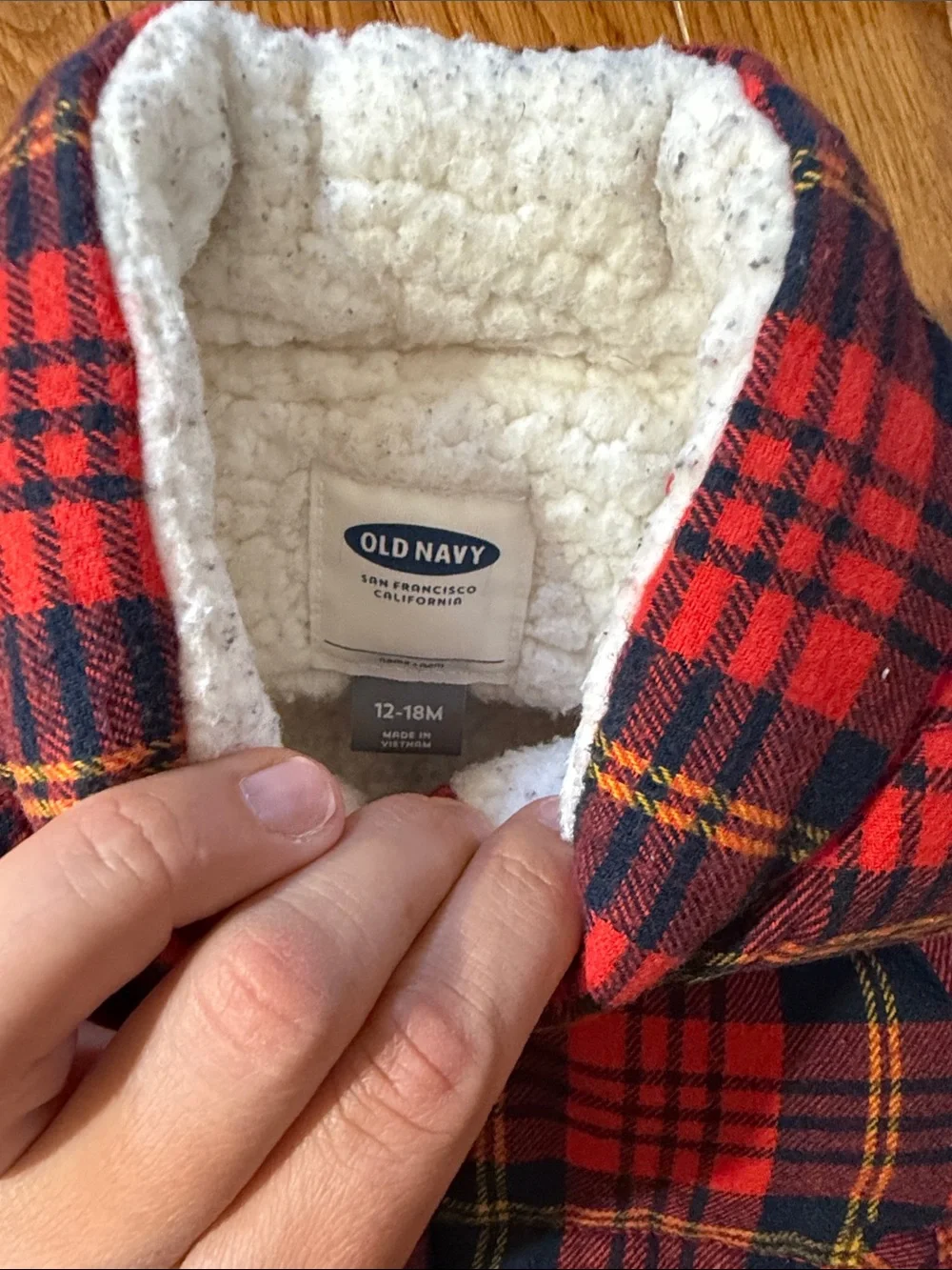 Old Navy - 12-18M- Red and Navy Plaid Sherpa-Lined Kids Vest